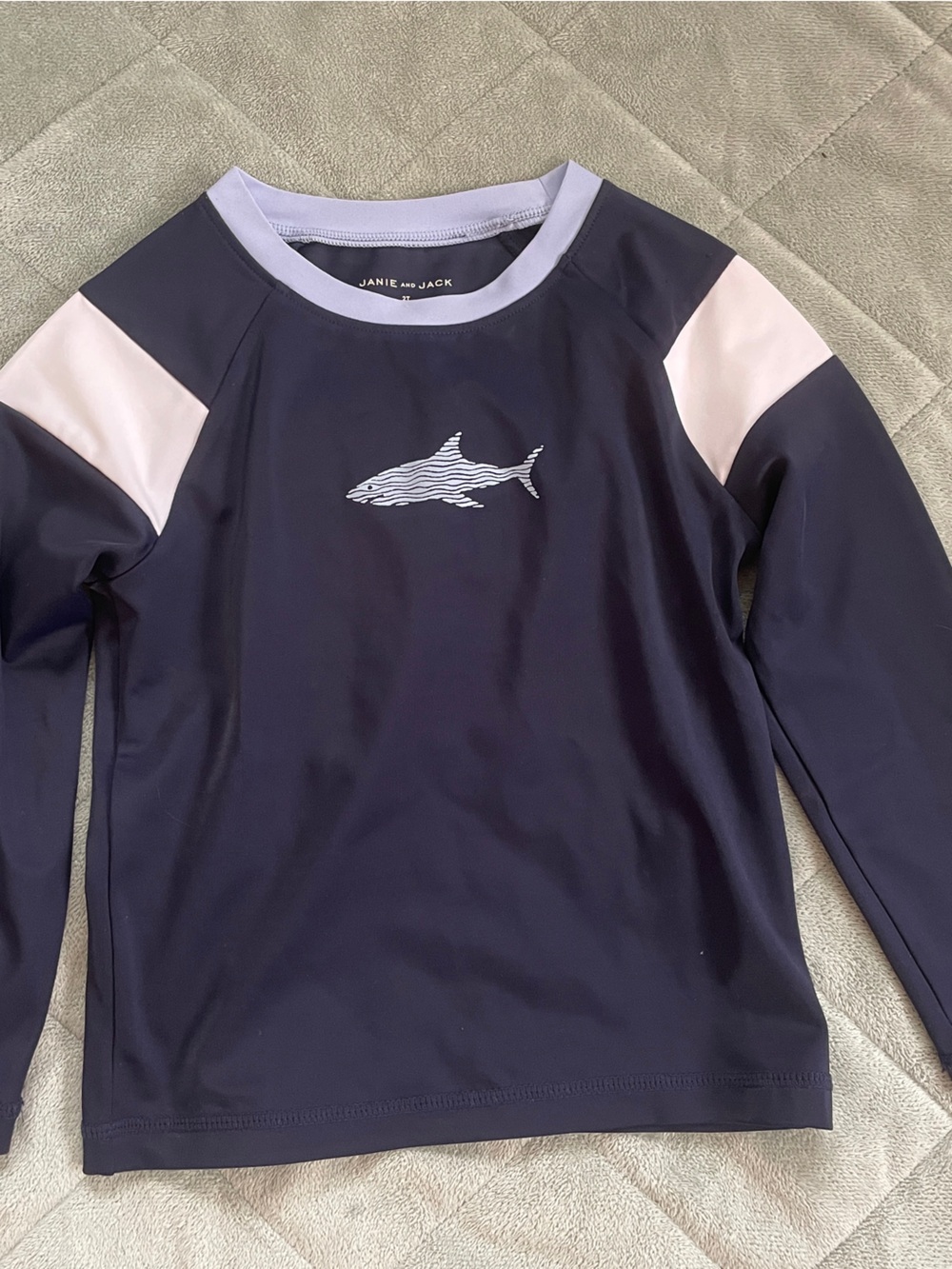 Janie and Jack Navy and Light Pink Shark Rash Guard